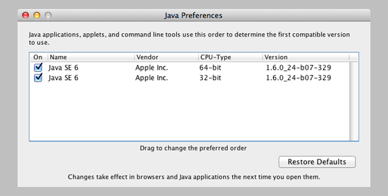 1.6.0_11 of the java runtime environment for mac